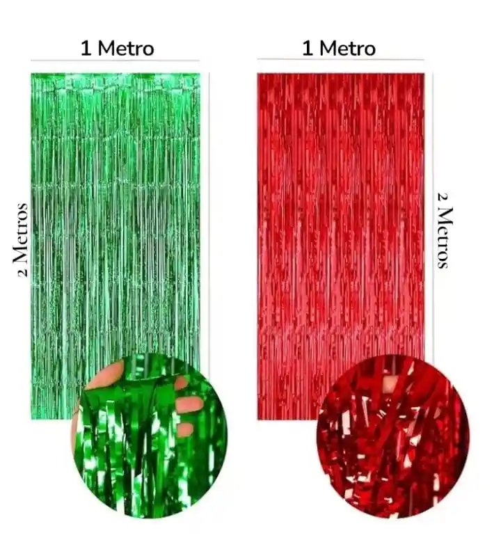 Cortinas Metalizadas Flecos Color Rojo Y Verde Cada De (1metro Ancho X 2 Metros De Largo)