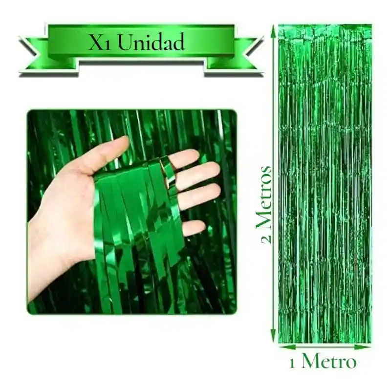 Cortina Metalizada Flecos Color Verde (1metro Ancho X 2 Metros De Largo)