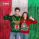 Cortinas Metalizadas Flecos Color Rojo,verde Y Plateado X3 Unidades