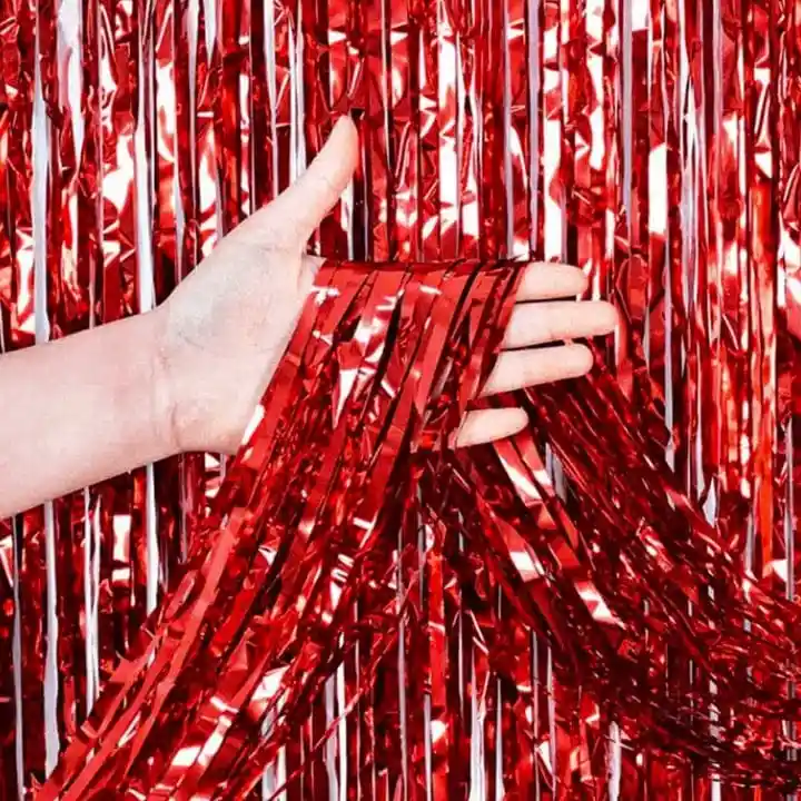 Cortina Metalizada Flecos Color Rojo (1metro Ancho X 2 Metros De Largo)