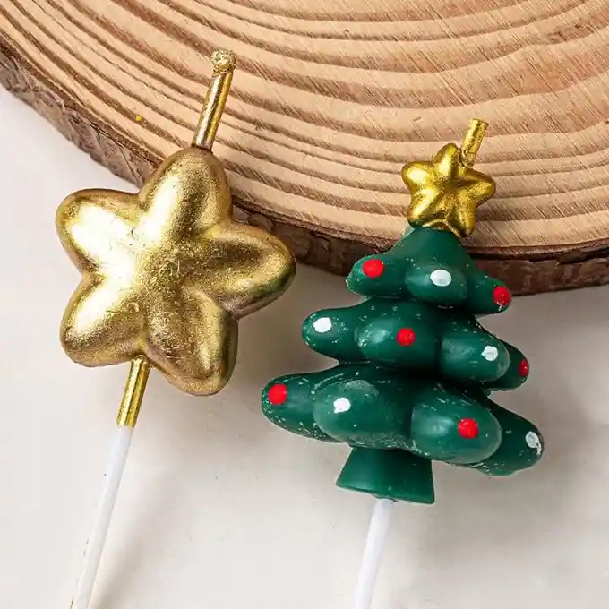 5 Velaa Arbol De Navidad Y Estrellas Decorativa Pastel