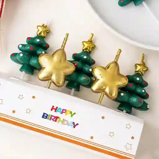 5 Velaa Arbol De Navidad Y Estrellas Decorativa Pastel