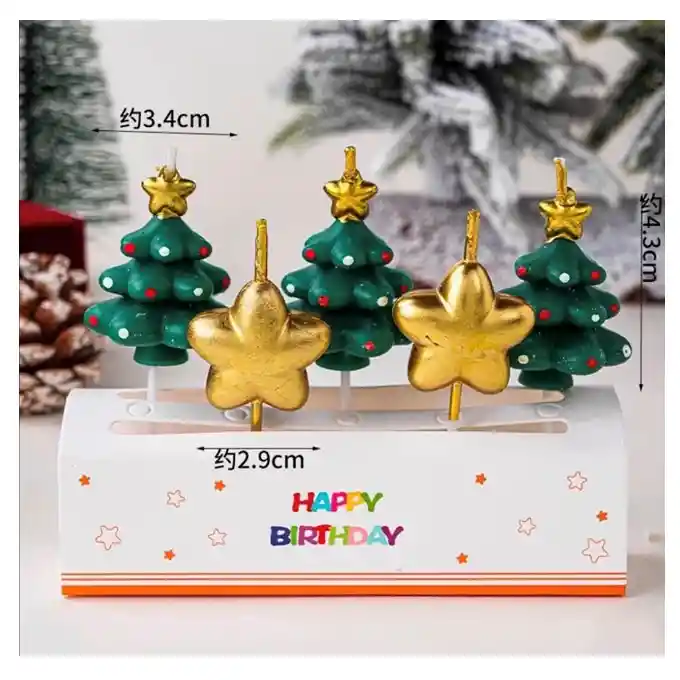5 Velaa Arbol De Navidad Y Estrellas Decorativa Pastel