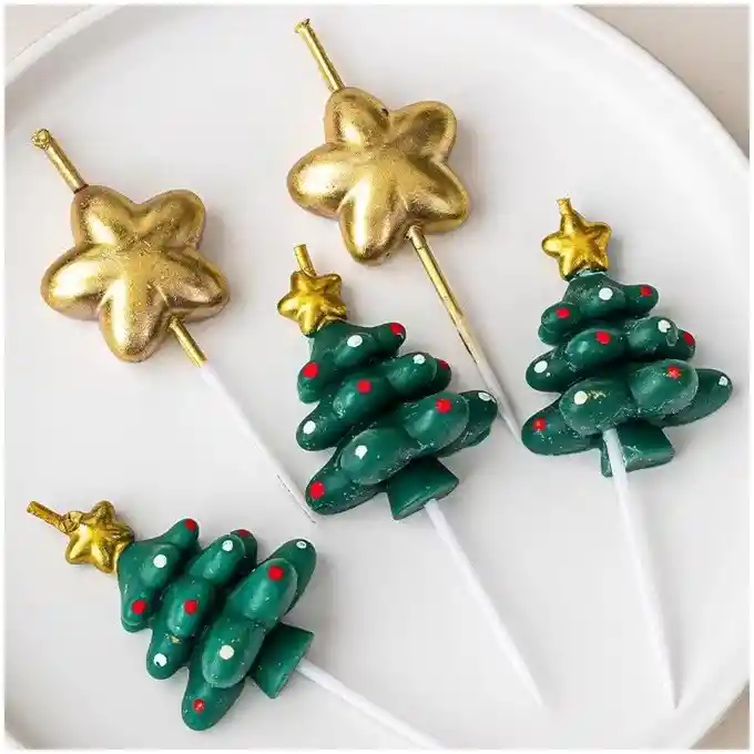 5 Velaa Arbol De Navidad Y Estrellas Decorativa Pastel