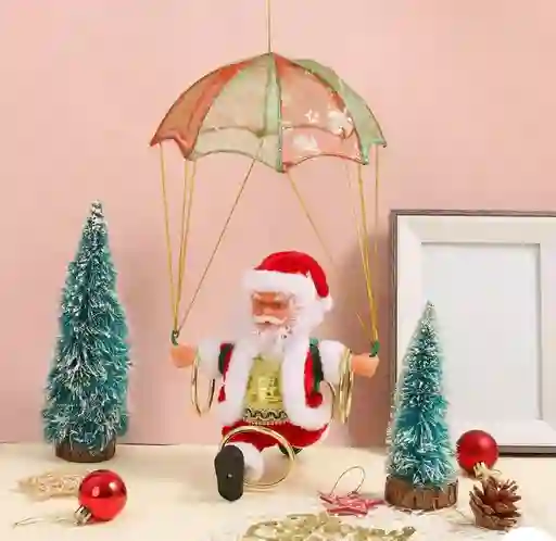 Adorno De Papá Noel En Paracaídas Con Movimiento, Luz Y Sonido