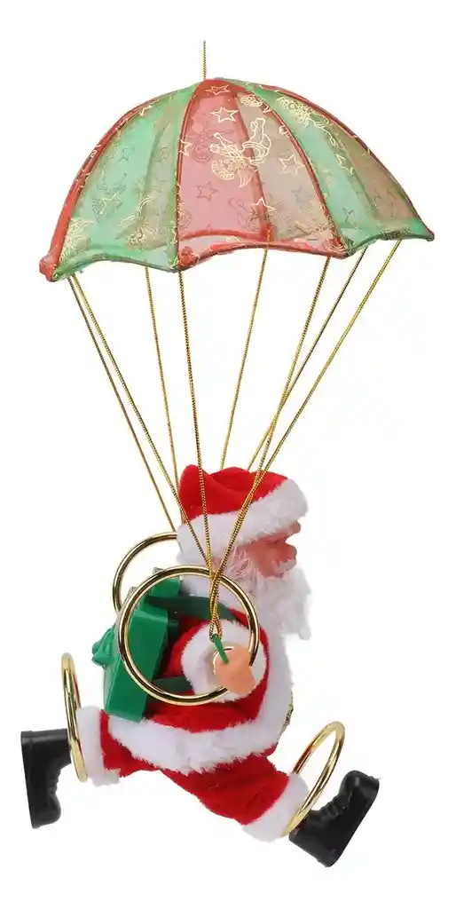 Adorno De Papá Noel En Paracaídas Con Movimiento, Luz Y Sonido