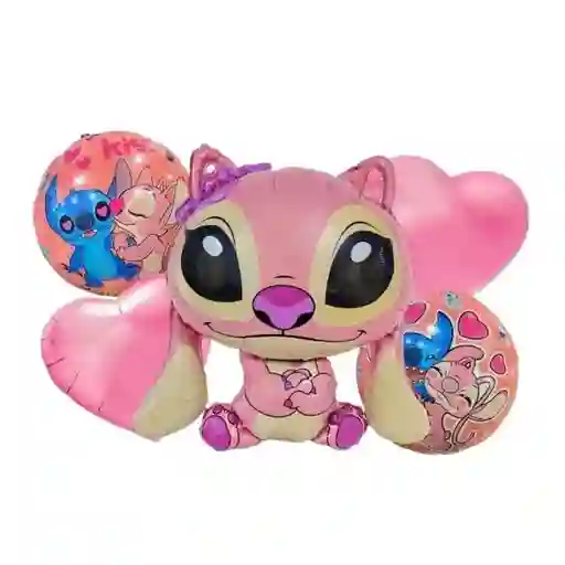 Globo Metalizado Bouquet 5 Piezas Lilo Y Stitch Rosa
