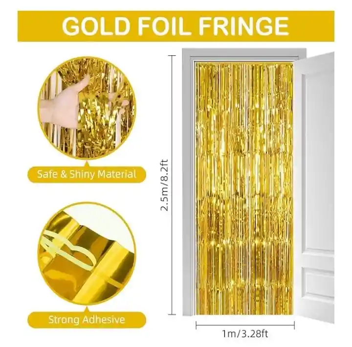 Cortina Metalizada Flecos Color Dorada (1metro Ancho X 2 Metros De Largo)