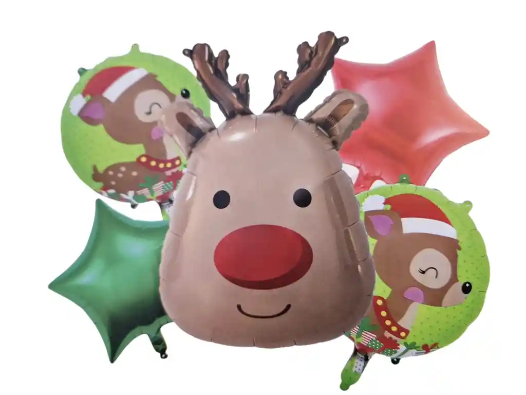 Bouquet Feliz Navidad Globos 5 Unidades Renos