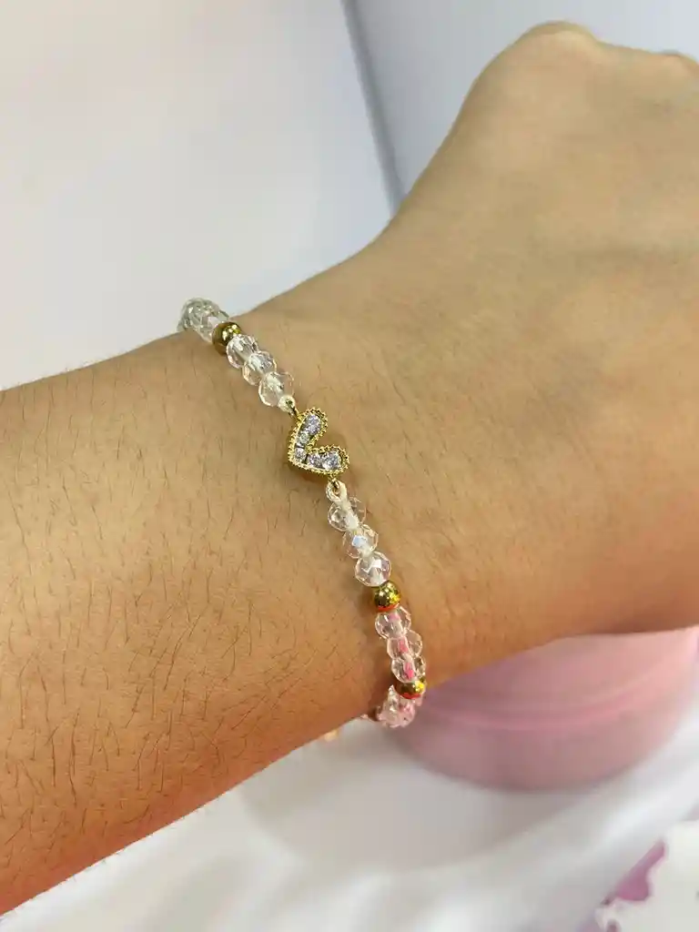 Pulsera De Corazón Con Muranos Transparentes