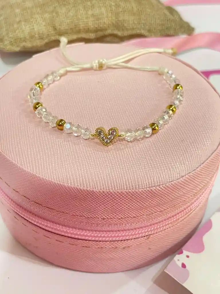 Pulsera De Corazón Con Muranos Transparentes