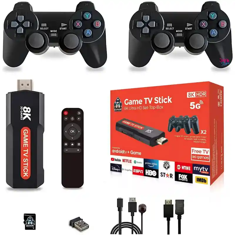 Consola Game Tv Stick 8k Juegos + Convertidor En Smart Tv Con Controles Inalambricos