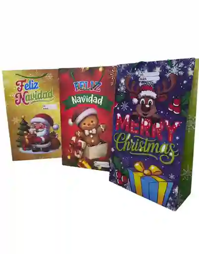 Bolsa De Regalo Kraft Navideña Grande De/para Largo52cm X Ancho32cm