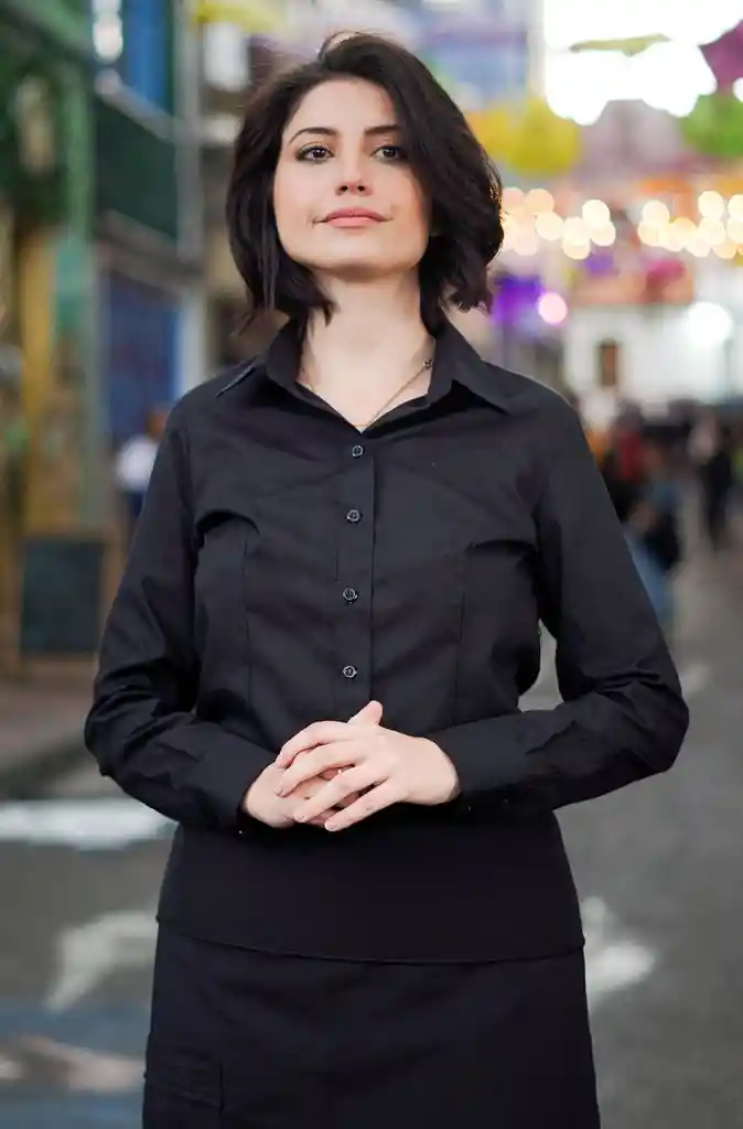 Camisa Oxford Dama Negra. Tallas: Xxl Y Xxxl