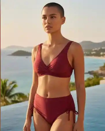 Vestido De Baño Dos Piezas Vino Tinto Talla M