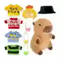 Peluche Capibara Con 9 Piezas De Ropa Capibara A La Moda