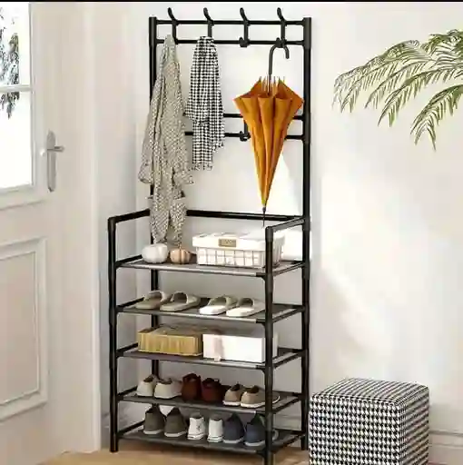 Organizador Multifuncional Rack Zapatero Perchero 4 Niveles Color Negro