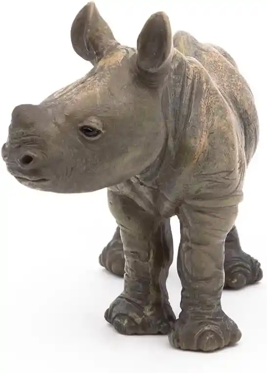 Figura Coleccionable Cría De Rinoceronte Pintada A Mano Papo
