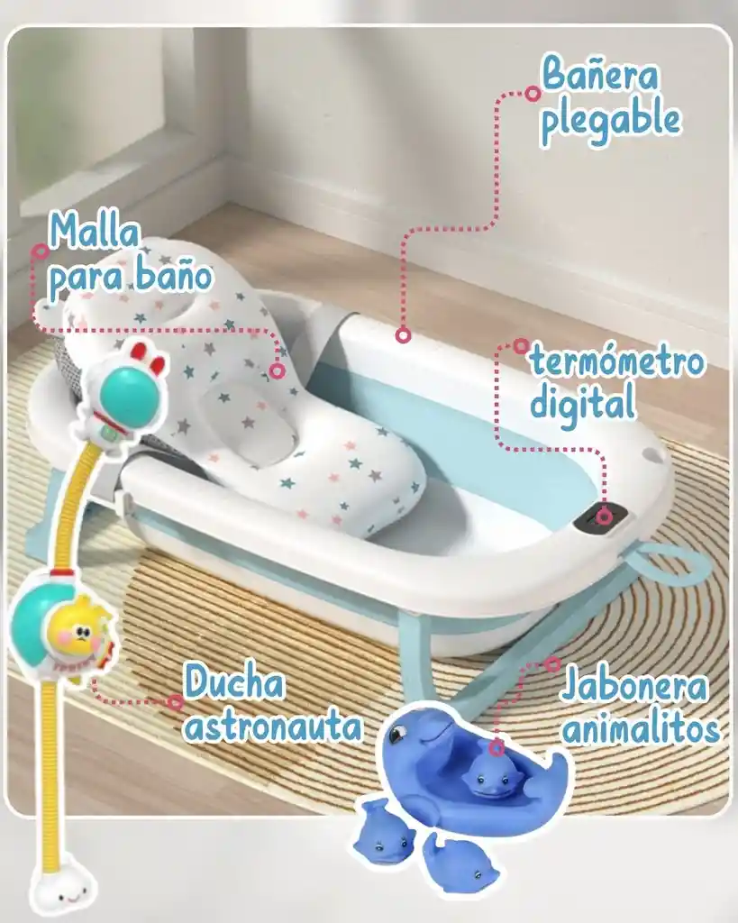 Set Bañera Plegable + Ducha + Malla + Jabonera/ Azul
