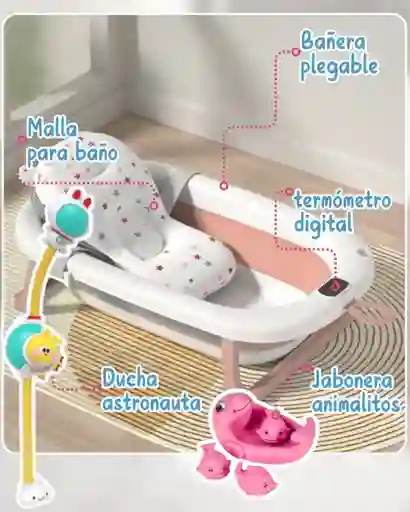 Set Bañera Plegable + Ducha + Malla + Jabonera/ Rosada