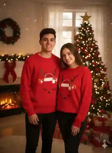 Saco Rojo Reno Talla Unica Navideño De Lana Para Adulto Tejido Navidad