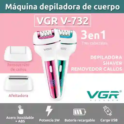 Afeitadora Electrica + Trimmer 3 En 1 Mujer Recargable Vgr V-732