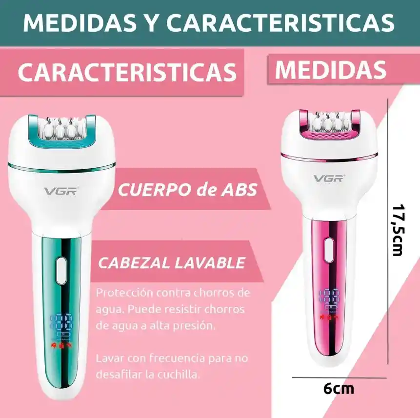 Afeitadora Electrica + Trimmer 3 En 1 Mujer Recargable Vgr V-732