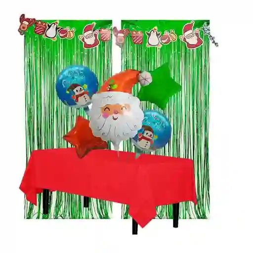 Kit Decorativo Navidad Globos Cortinas Y Guirnalda Santa 3