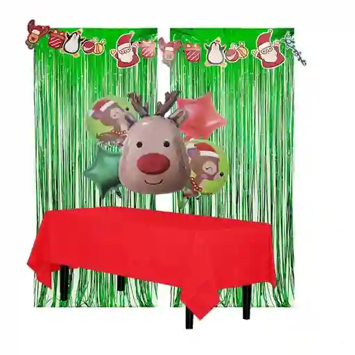 Kit Decorativo Navidad Globos Cortinas Y Guirnalda Feliz Navidad