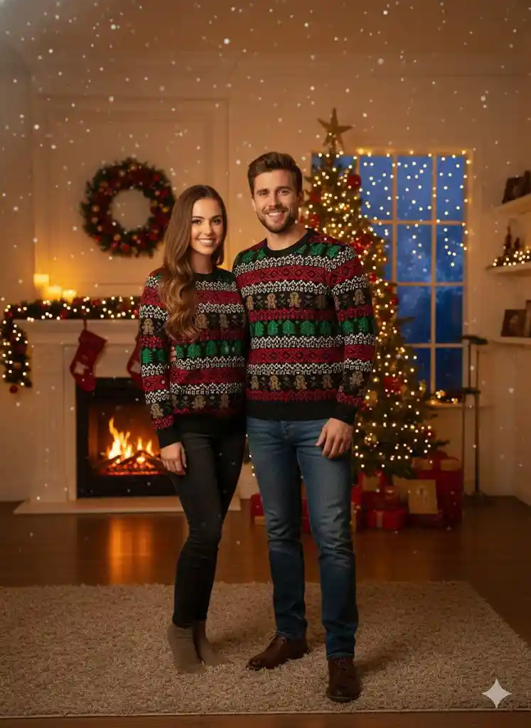 Saco Negro Galletas Talla L Navideño Lana Tejido Navidad