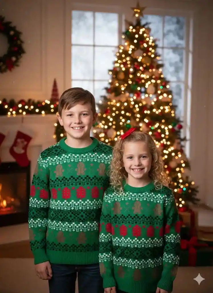 Saco Verde Galletas Talla Unica Navideño Lana Tejido Navidad