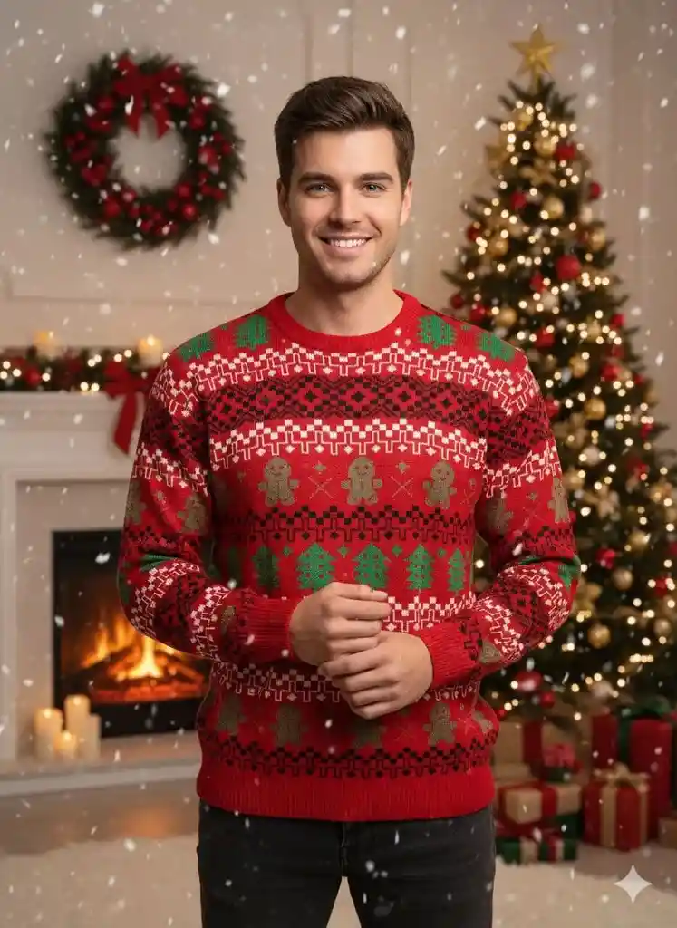 Saco Rojo Galleta Talla Unica Navideño Lana Tejido Navidad