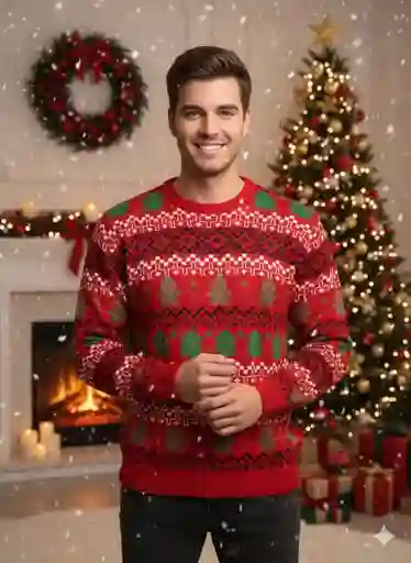 Saco Rojo Galleta Talla M Navideño Lana Tejido Navidad