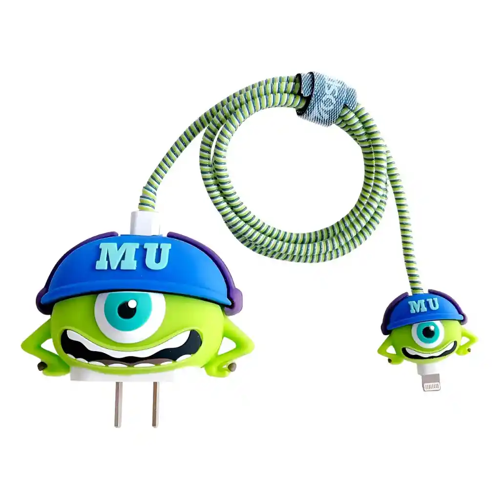 Kit Completo Protector De Cable + Protector De Cargador Iphone 18w/20w. Modelo: Mike Wazowski Monsters University