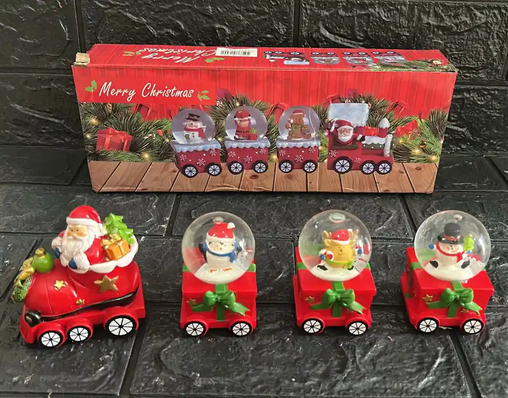 Tren Santa Con Esferas 4 Piezas 30cm