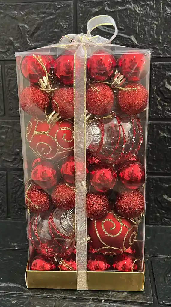 Bolas De Navidad X44 Unidades (4 #6) Y (40 #3) Rojas