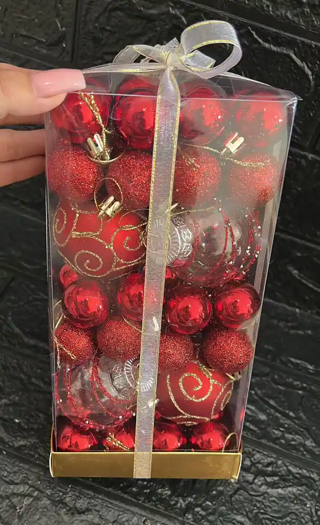 Bolas De Navidad X44 Unidades (4 #6) Y (40 #3) Rojas
