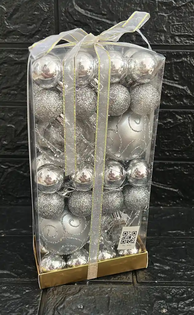 Bolas De Navidad X44 Unidades (4 #6) Y (40 #3) Plateadas
