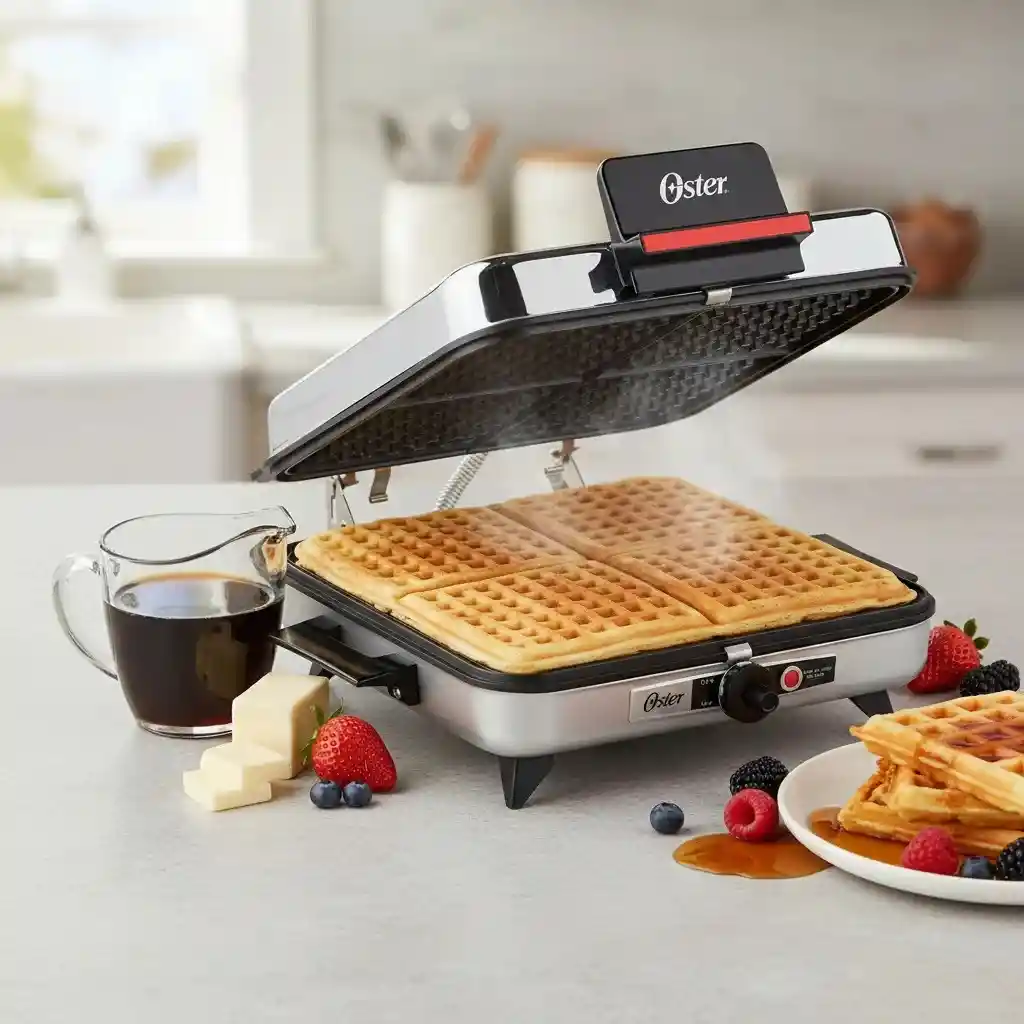 	 Sanduchera Plancha Waflera Oster 3 En 1 Placas Reversibles Plateada 4 Puestos Asador Antiadherente