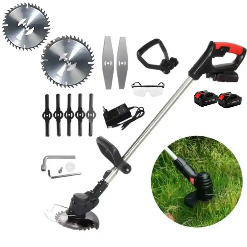 Guadaña Cortadora De Cesped Pasto Inalambrica Dos Baterias Recargable Sin Ruedas Negra