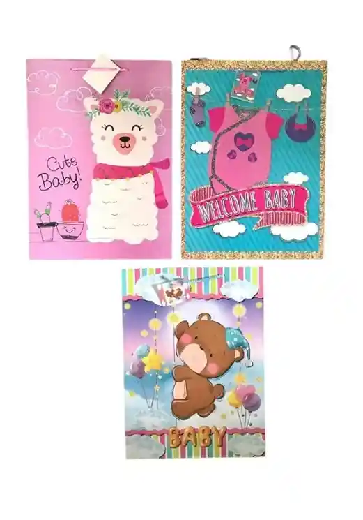 Bolsa De Regalo Para Bebe Niña. Tamaño Jumbo 45 Cm X 33 Cm. Motivos Surtidos