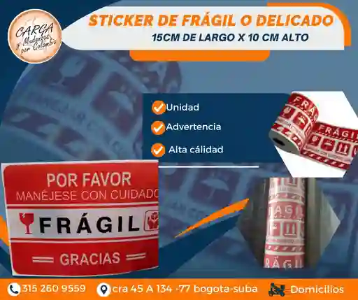 Sticker De Fragil O Delicado Para Empaque Y Embalaje De 15 Cm De Largo X 10 Cm De Alto
