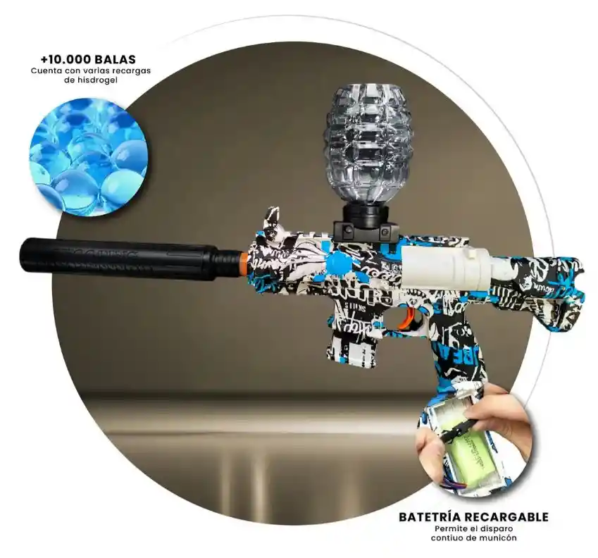Rifle Ametralladora Juguete Hidrogel Recargable 10.000 Orviz
