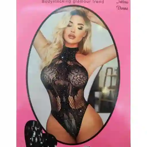Body De Malla Susan Con Brillantes Negro - Talla Única