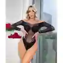 Body De Malla Cherry Con Brillantes Negro - Talla Única