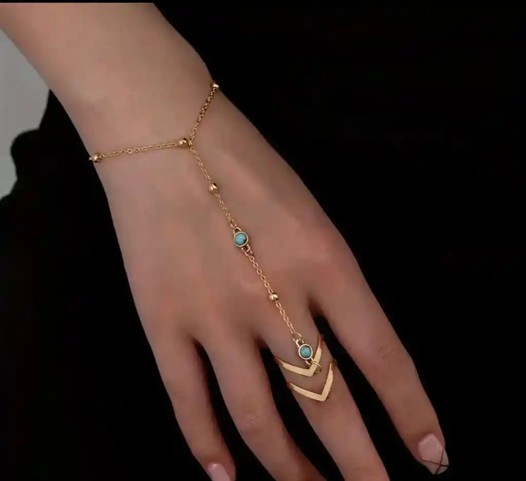 Pulcera Perla Turquesa Con Anillo De Enlace / Pulcera Y Anillo Unidos