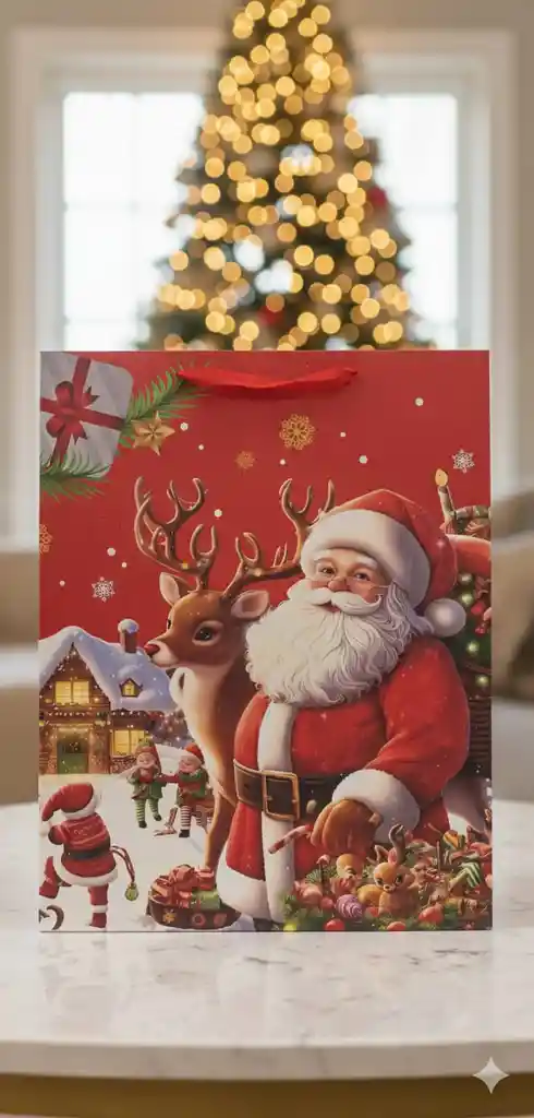 Bolsa De Regalo Navideña 55x43 Cm – Extra Jumbo Motivos Navideños Cartoon Caricatura Clásico