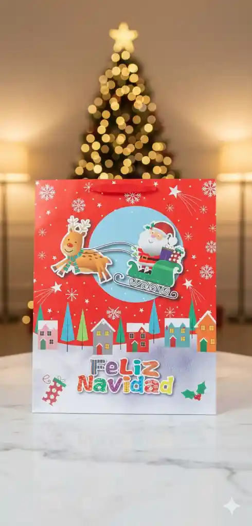 Bolsa De Regalo Navideña 55x43 Cm – Extra Jumbo Motivos Navideños Cartoon Caricatura Clásico