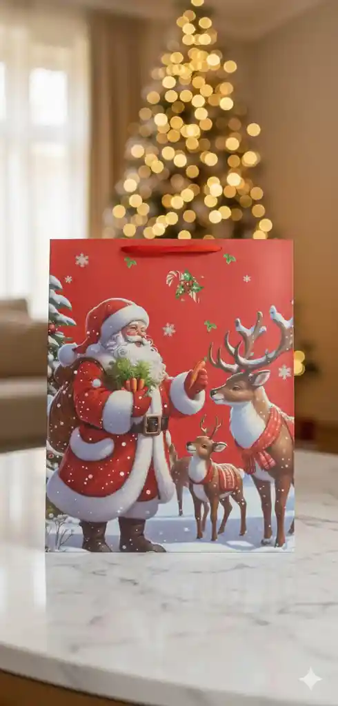 Bolsa De Regalo Navideña 55x43 Cm – Extra Jumbo Motivos Navideños Cartoon Caricatura Clásico