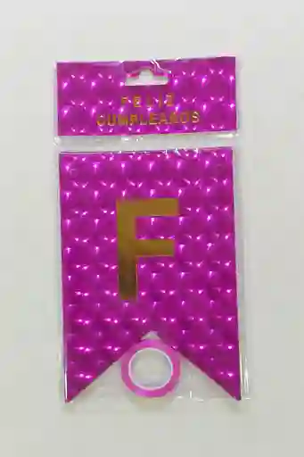 Banderín Fiesta Feliz Cumpleaños Fucsia Con Letra Dorada